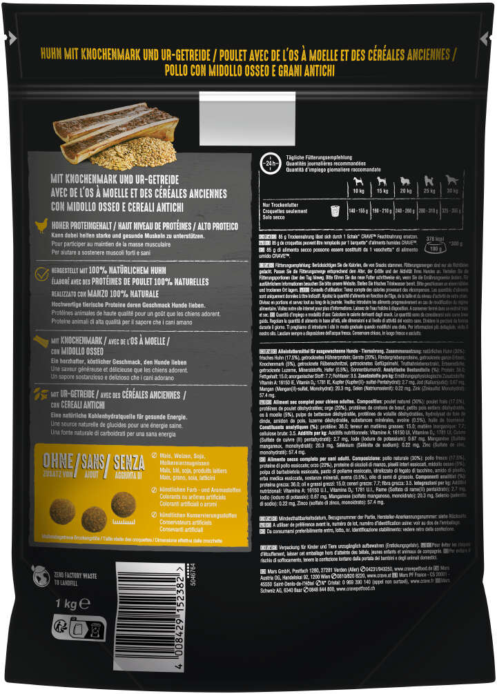 CRAVE Hunde-Trockenfutter Adult mit Huhn, Knochenmark und Urgetreide